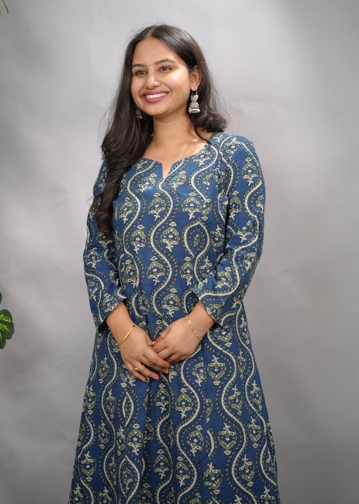 Indigo Ajrakh Cotton Kali Kurta | Looms & Tassels