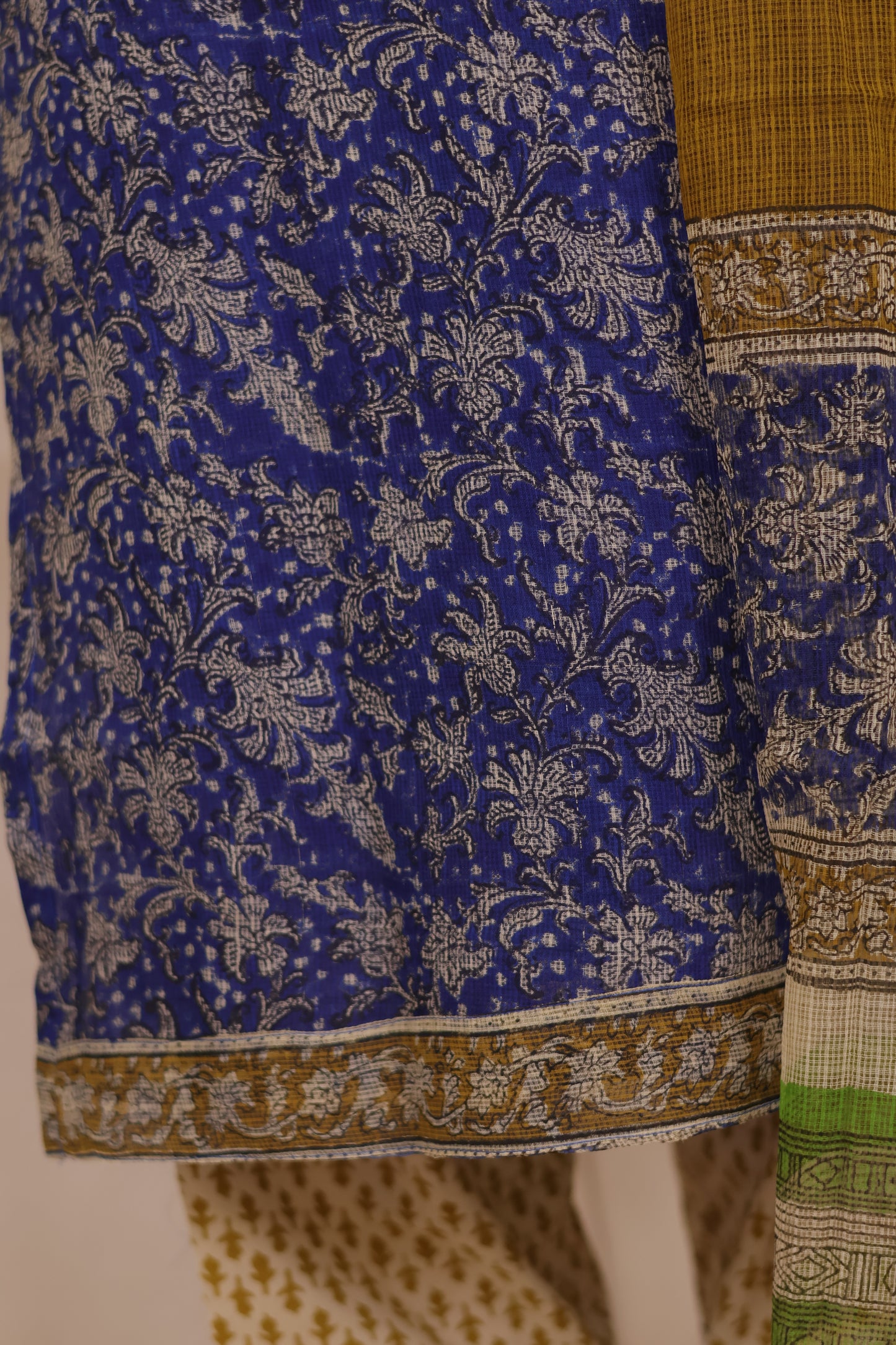 Blue Handblock printed kota 3 piece suit (stitched)