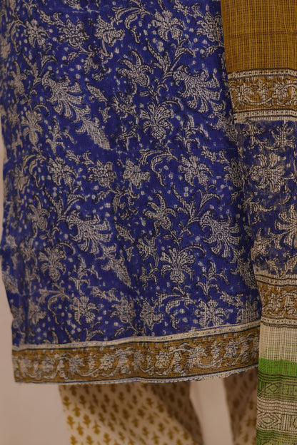 Blue Handblock printed kota 3 piece suit (stitched)