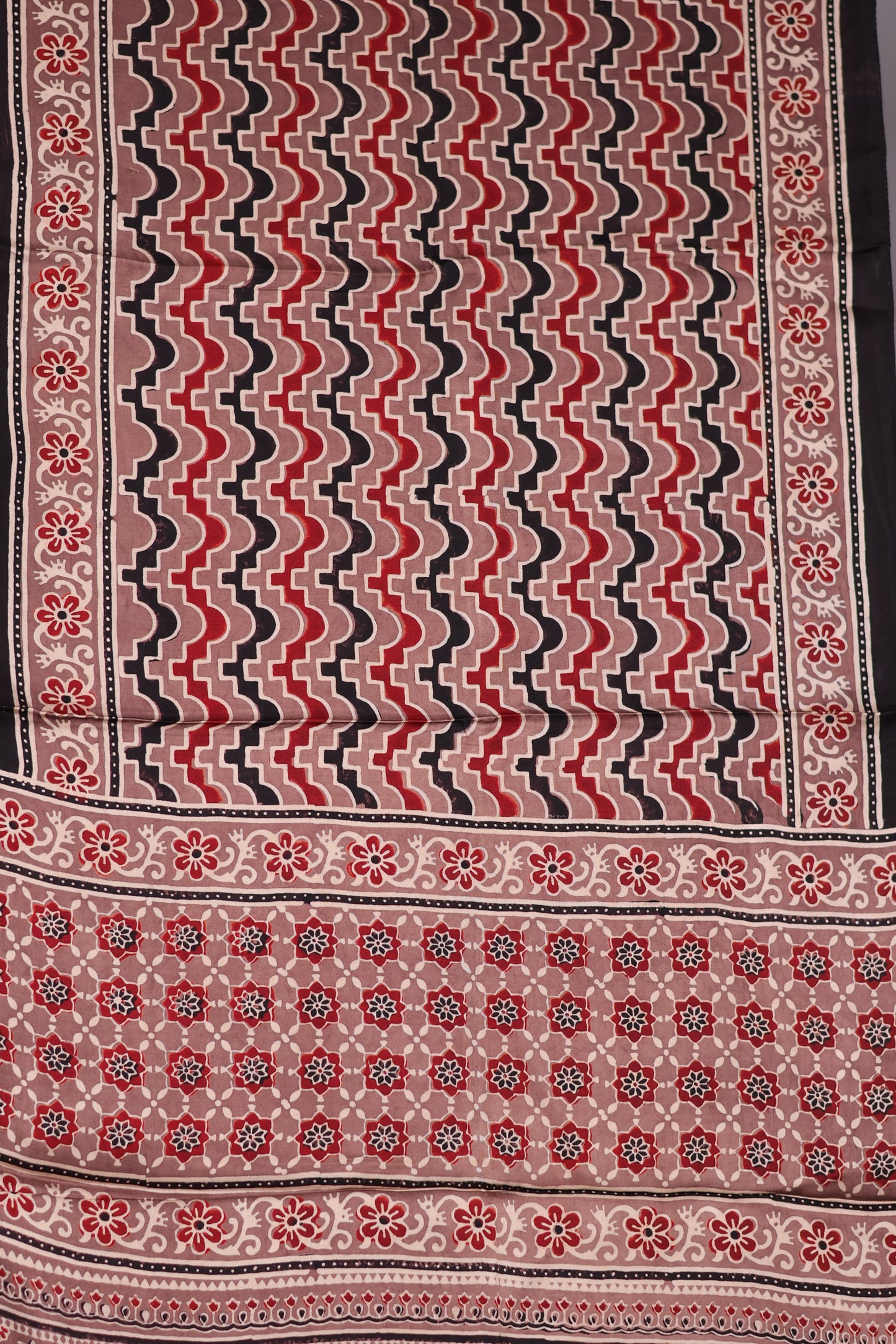 Ajrakh Hand Block Printed Modal Silk Stole | Looms & Tassels