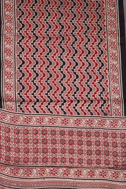 Ajrakh Hand Block Printed Modal Silk Stole | Looms & Tassels