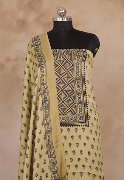 Ajrakh Handblock Printed Modal Silk 2 Piece Suit Set | Looms & Tassels