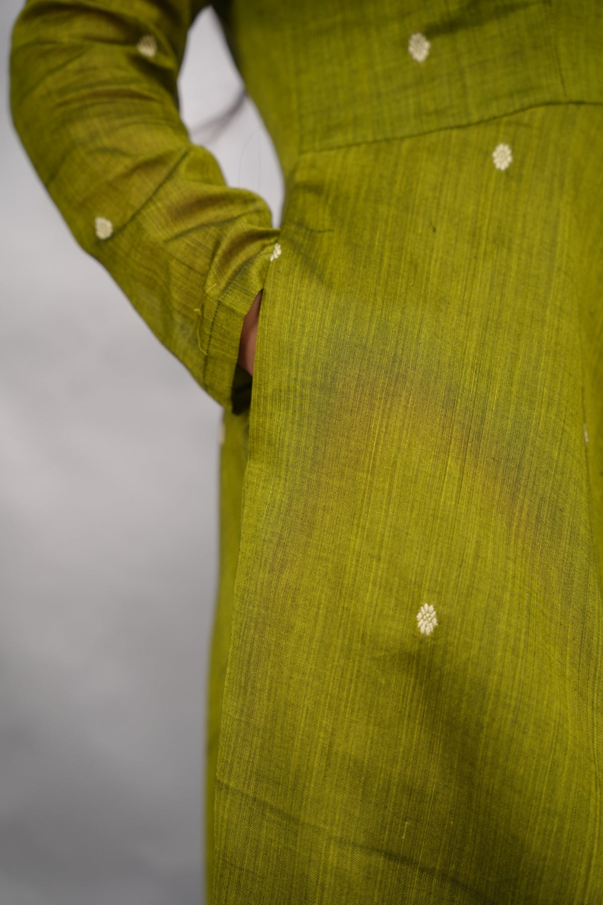 Parrot  Green Ajrakh Patch Work Narayanpet Cotton Anarkali Dress with Ajrakh Modal Silk Dupatta | Looms & Tassels