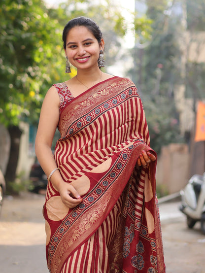 Ajrakh Dola Silk Saree