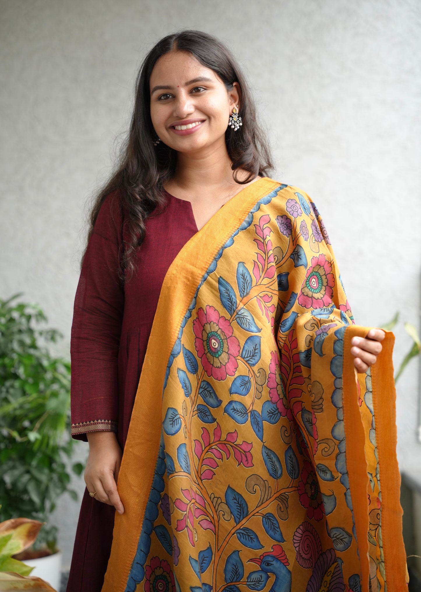 Pen Kalamkari chennur silk duppata