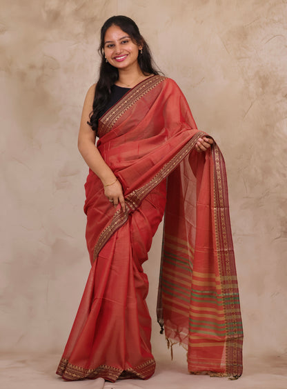 Onion Pink Narayanpet Cotton Saree | Looms & Tassels