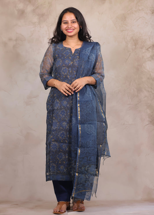 Handblock printed kota 3 piece suit (stitched)