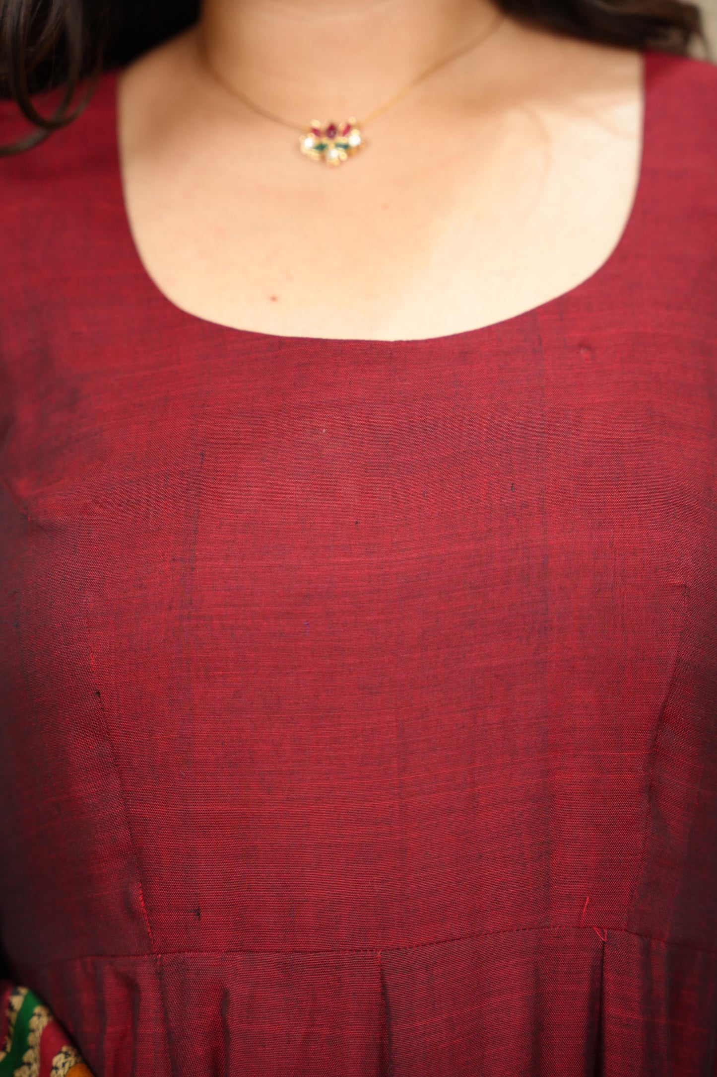 Maroon Narayanpet Cotton Anarkali Dress with Narayanpet Dupatta | Looms & Tassels