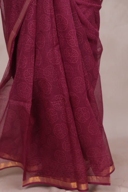 Pure Kota Doria Saree with Bagru Handblock Prints | Looms & Tassels