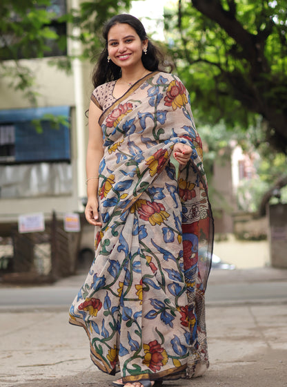 Lotus Kalamkari printed Kota Doriya Saree