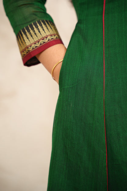 Green Narayanpet Cotton Anarkali Dress with Narayanpet Dupatta