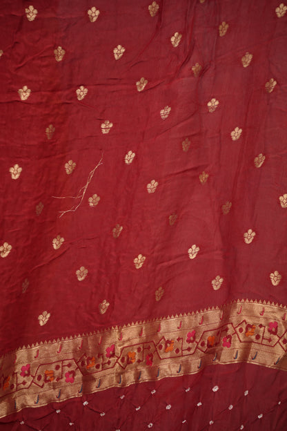 Maroon Handcrafted Bandhani Paithani Dola Silk Saree | Looms & Tassels