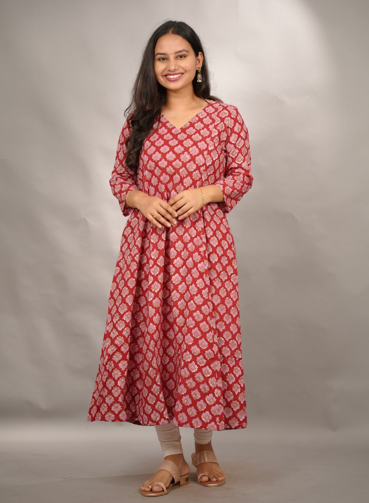 Red Pure Mul Cotton Kali Kurta | Looms & Tassels