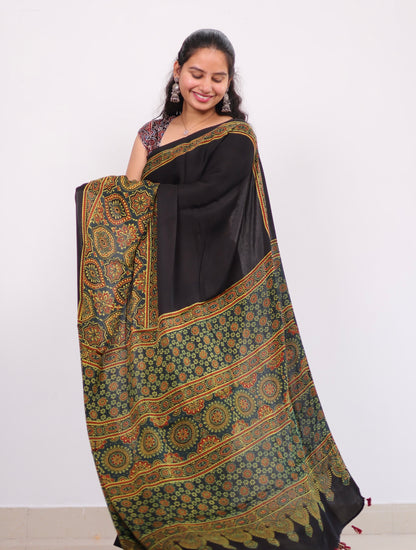 Ajrakh Modal Silk Saree