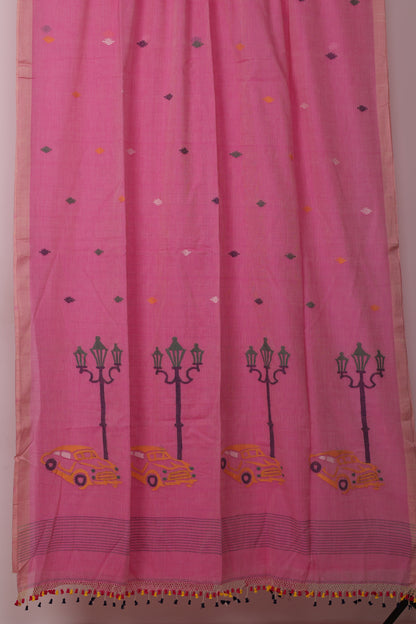 Pink Pure Handwoven Jamdhani Malai Cotton Saree