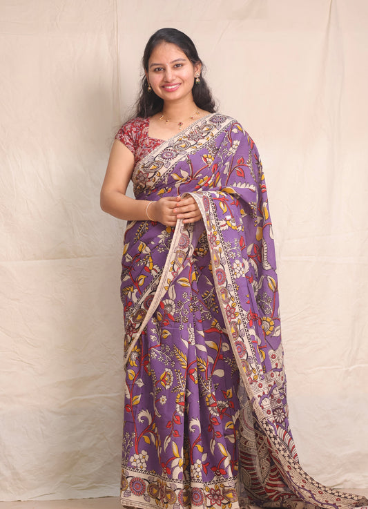 Lavender Kalamkari Cotton Saree