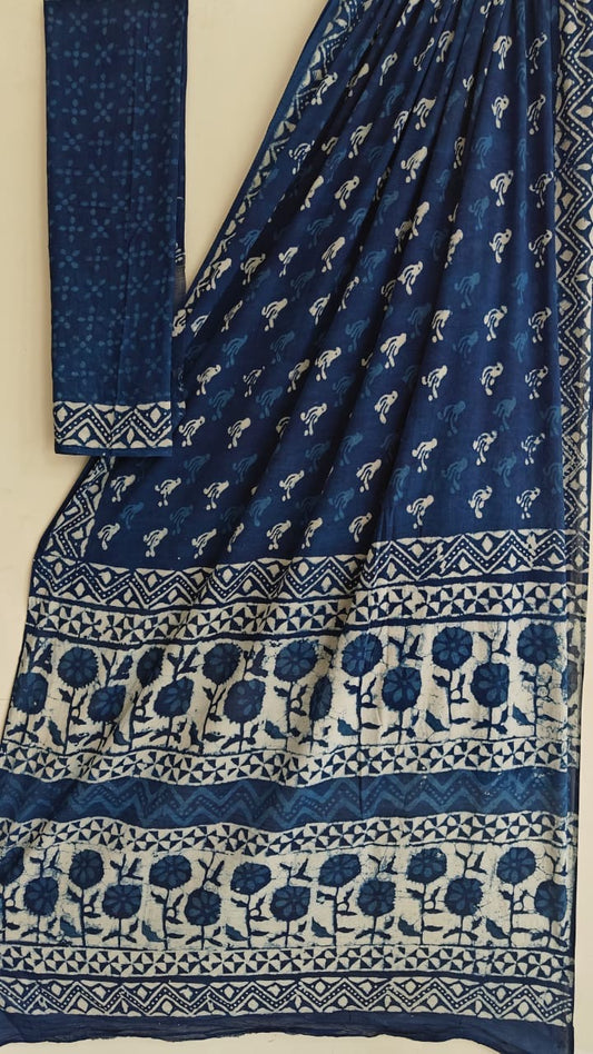 Bagru Handblock printed MulMul cotton saree
