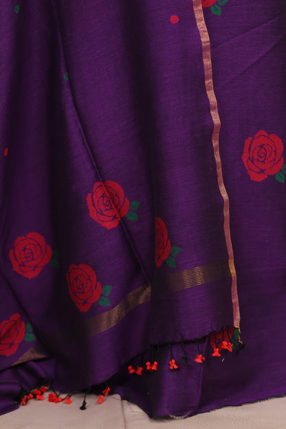 Violet Handwoven Jamdhani weaving pure Mercerised Malai cotton 2 piece suit sets | Looms & Tassels