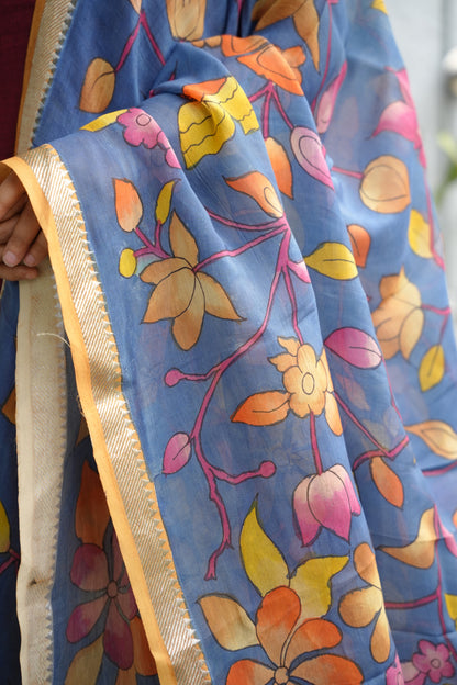 Pen Kalamkari Mangalagiri silk Dupatta