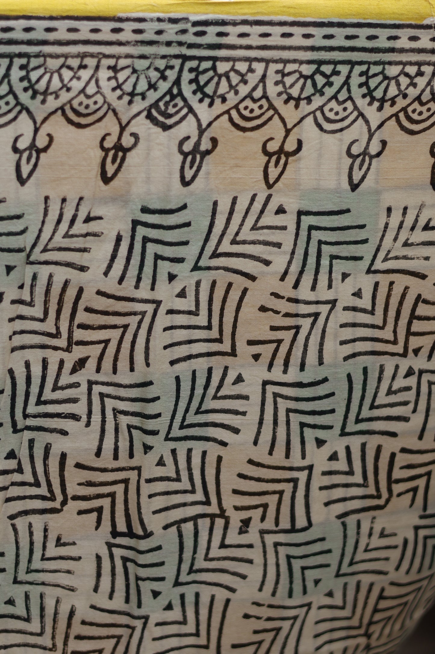 Sea Green Bagru Handblock printed MulMul cotton saree