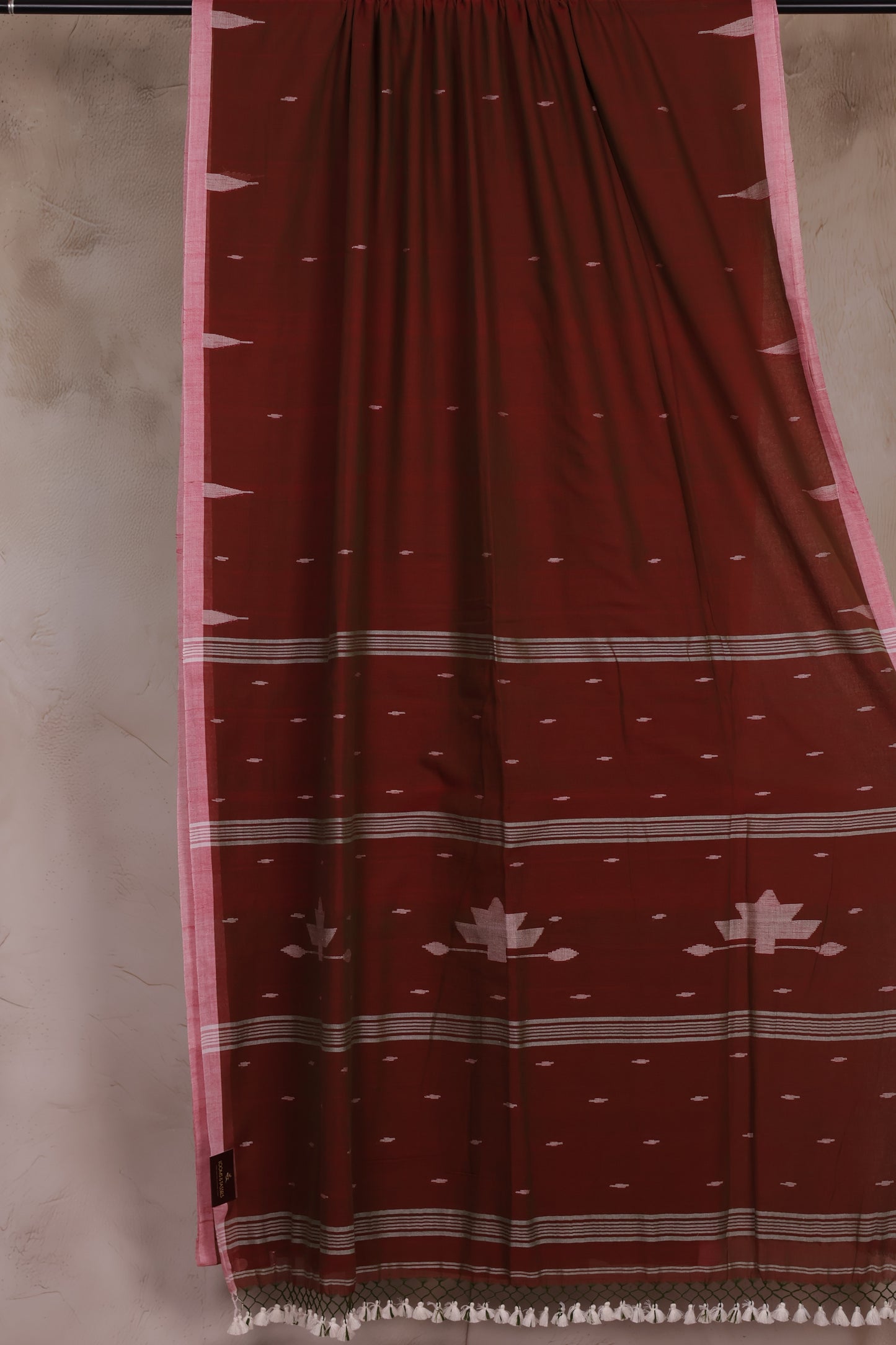 Dual Shade Malai Cotton Saree with Butta Weaving | Looms & Tassels
