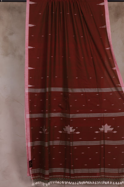 Dual Shade Malai Cotton Saree with Butta Weaving | Looms & Tassels