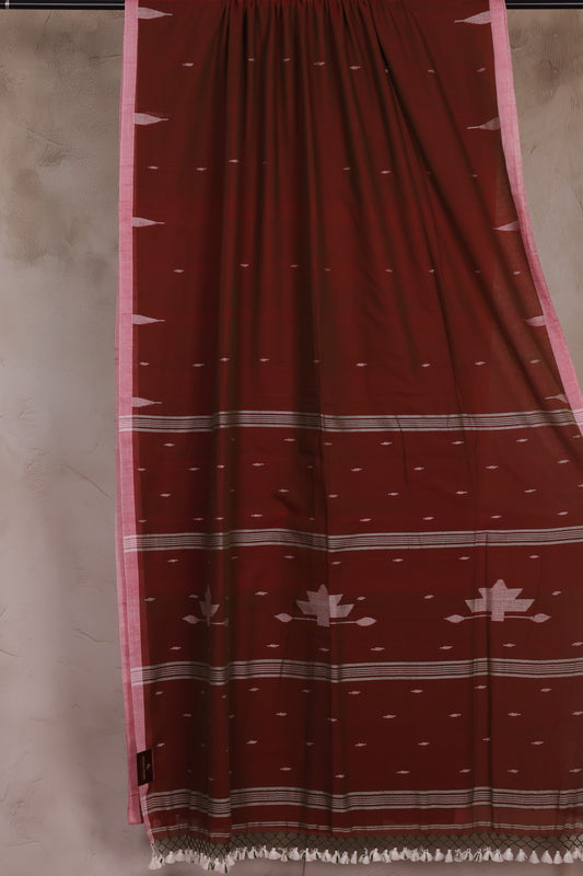 Dual Shade Malai Cotton Saree with Butta Weaving | Looms & Tassels