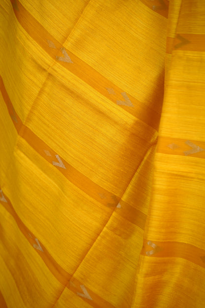Yellow Handloom Jamdhani Pure Matka Silk Saree with Muslin Silk Pallu
