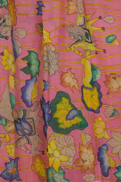 Pastel Pink Pen Kalamkari Mangalagiri silk Dupatta