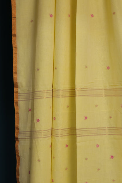Yellow Pure Handwoven Mercerised Cotton Saree with Mina Jari Butta Weaving