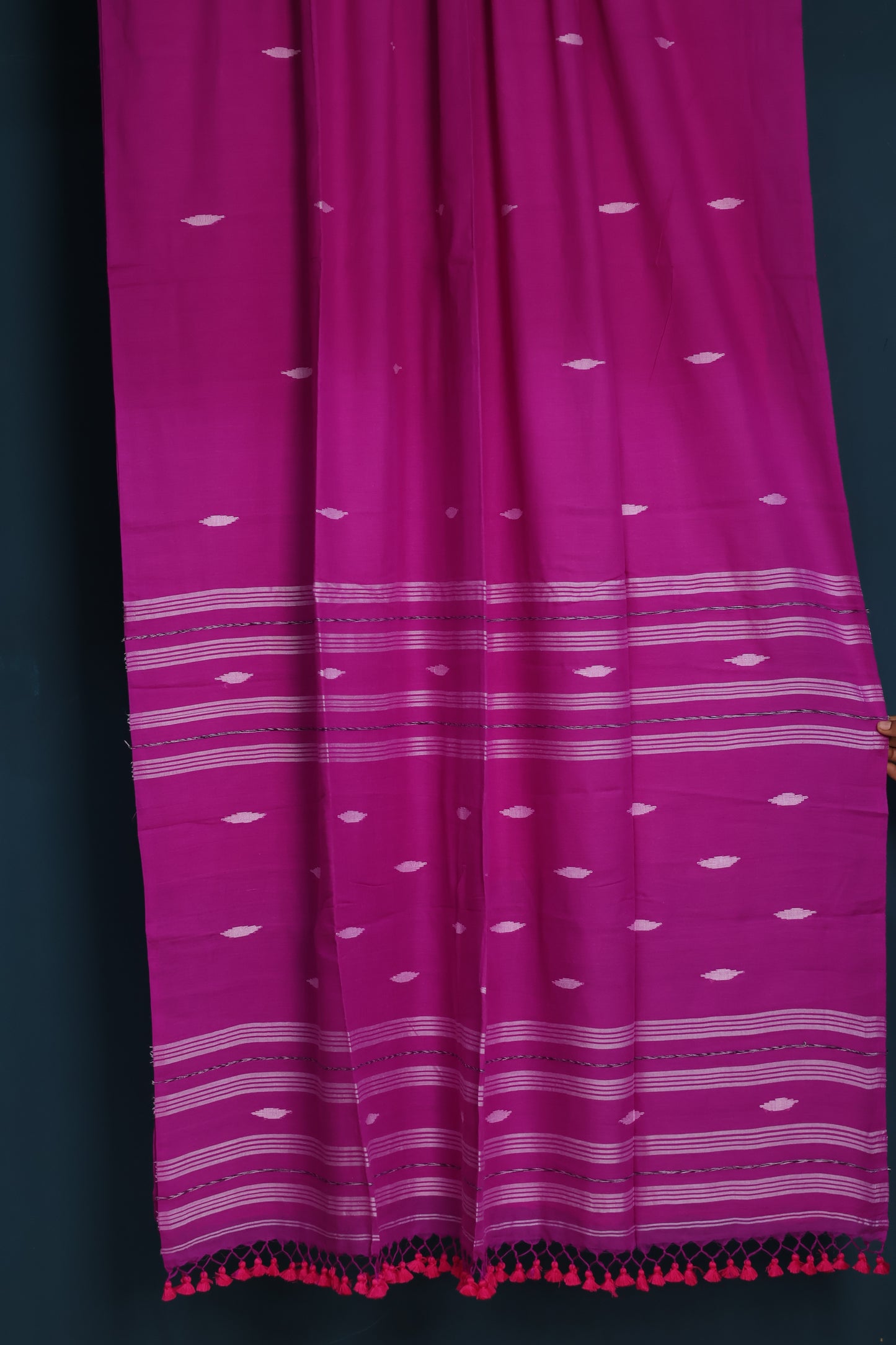 Purple Pure Handwoven Malai Cotton Saree with Butta Weaving