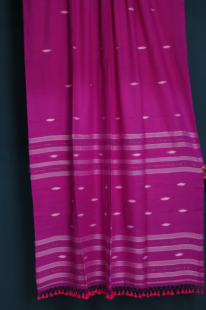 Purple Pure Handwoven Malai Cotton Saree with Butta Weaving