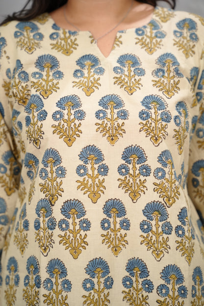 Cream Ajrakh Hand Block Printed Short Top