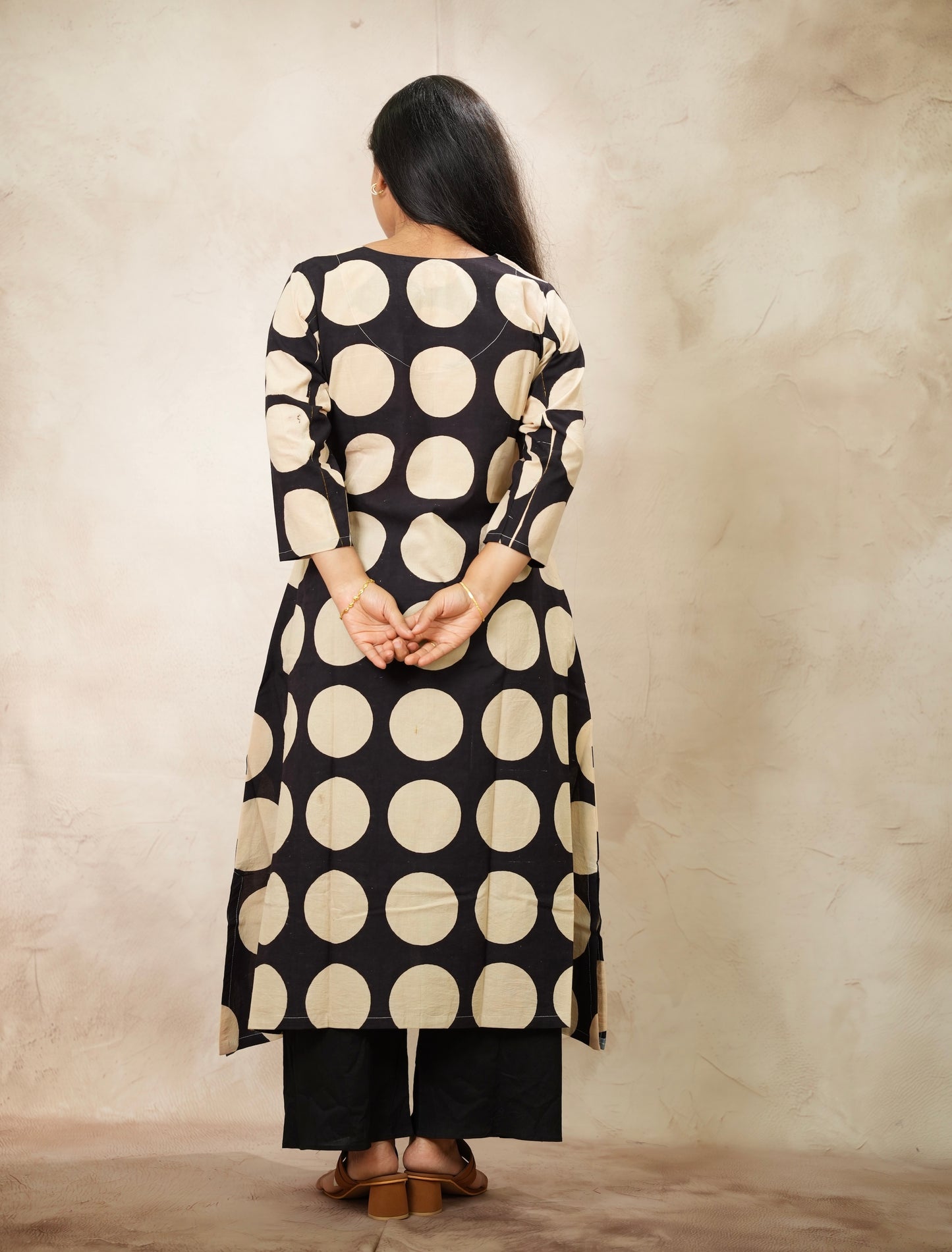 Cream Ajrakh Pattern Hand Block printed Aline Kurti | Looms & Tassels