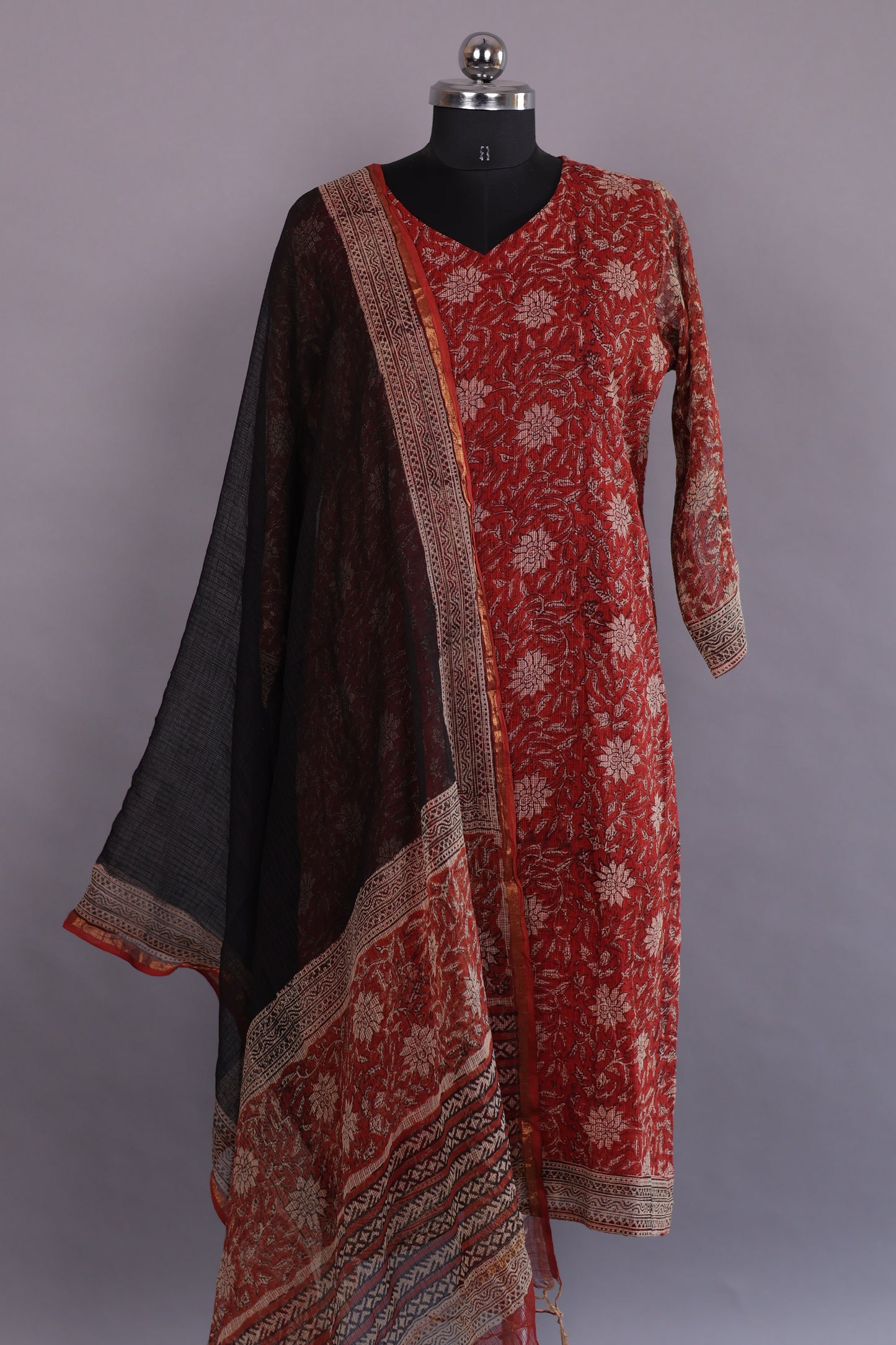 Handblock printed kota 3 piece suit (stitched)