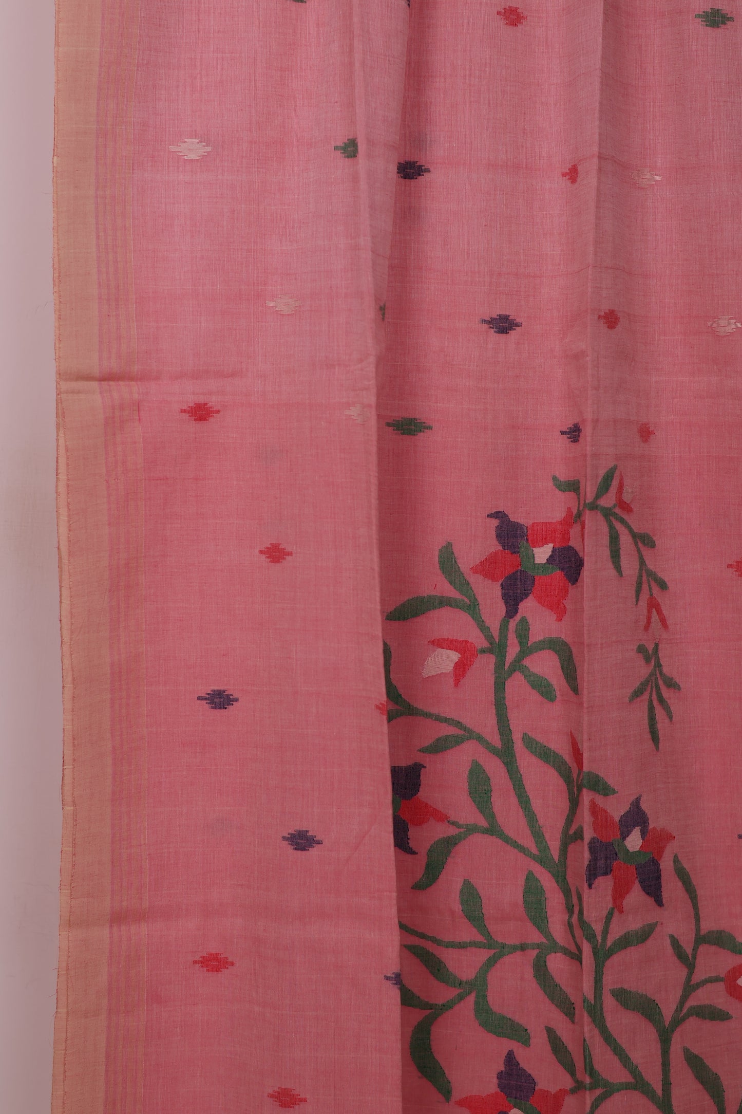 Pink Pure Handwoven Jamdhani Malai Cotton Saree