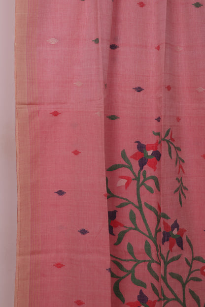 Pink Pure Handwoven Jamdhani Malai Cotton Saree