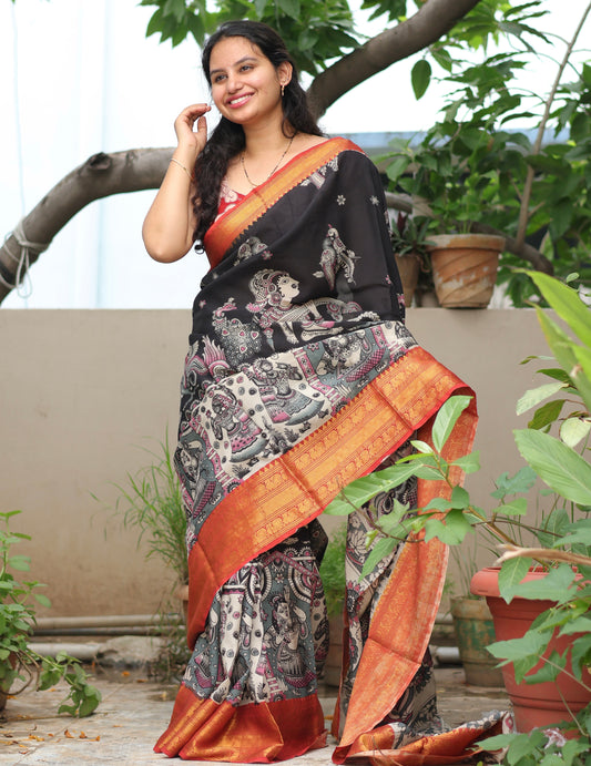 Kanchi border Kalamkari chennur silk saree