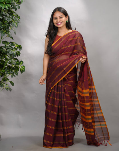 Maroon Narayanpet Cotton Saree | Looms & Tassels