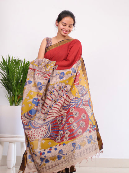 Nizam Border Kalamkari Silk Saree