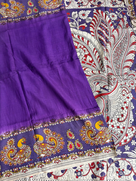 Violet Kalamkari dyeing premium chennur silk saree