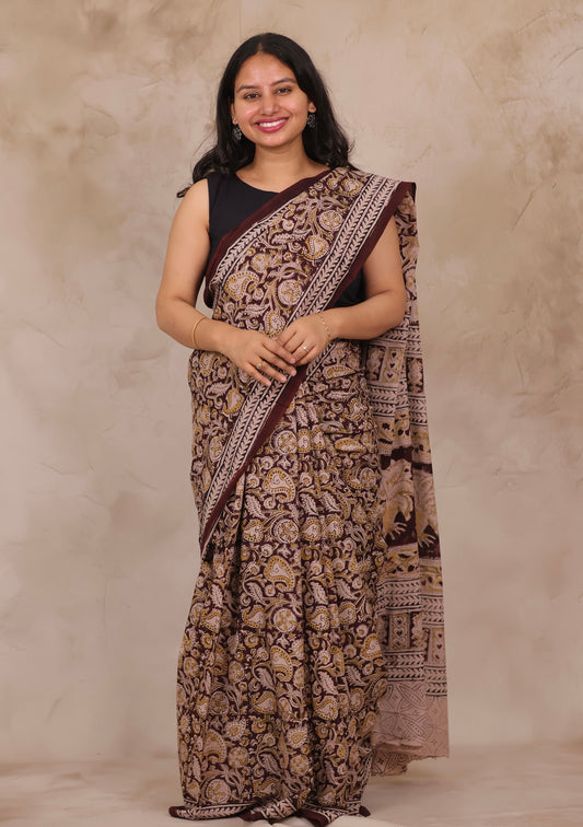 Hand Block Printed Kalamkari Cotton Saree