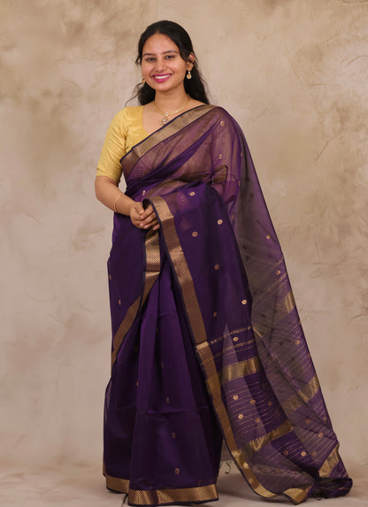 Purple Handloom Maheswari Silk Cotton Sarees | Looms & Tassels