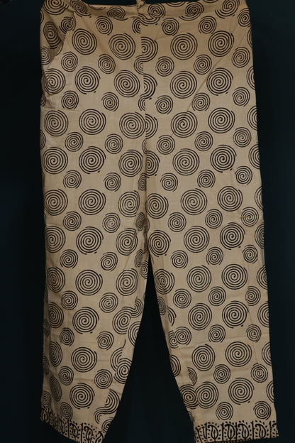 Yellow Handblock printed kota 3 piece suit (stitched)