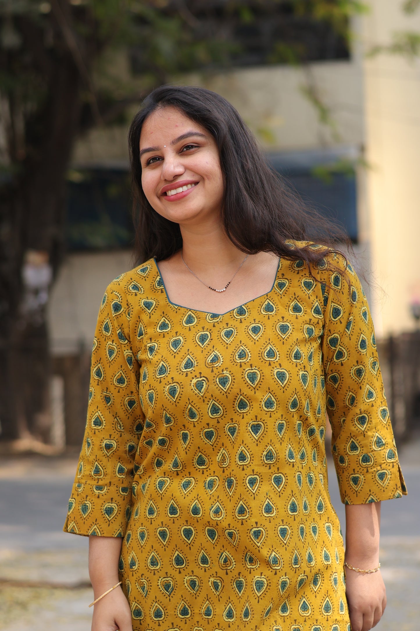 Mustard Ajrakh Hand Block printed Kurti