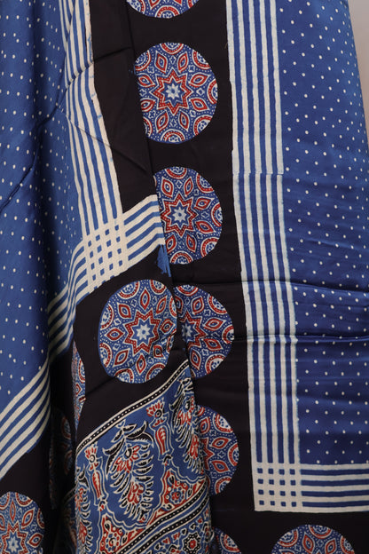 Indigo Ajrakh Handblock Printed Modal Silk 2 Piece Suit Set | Looms & Tassels