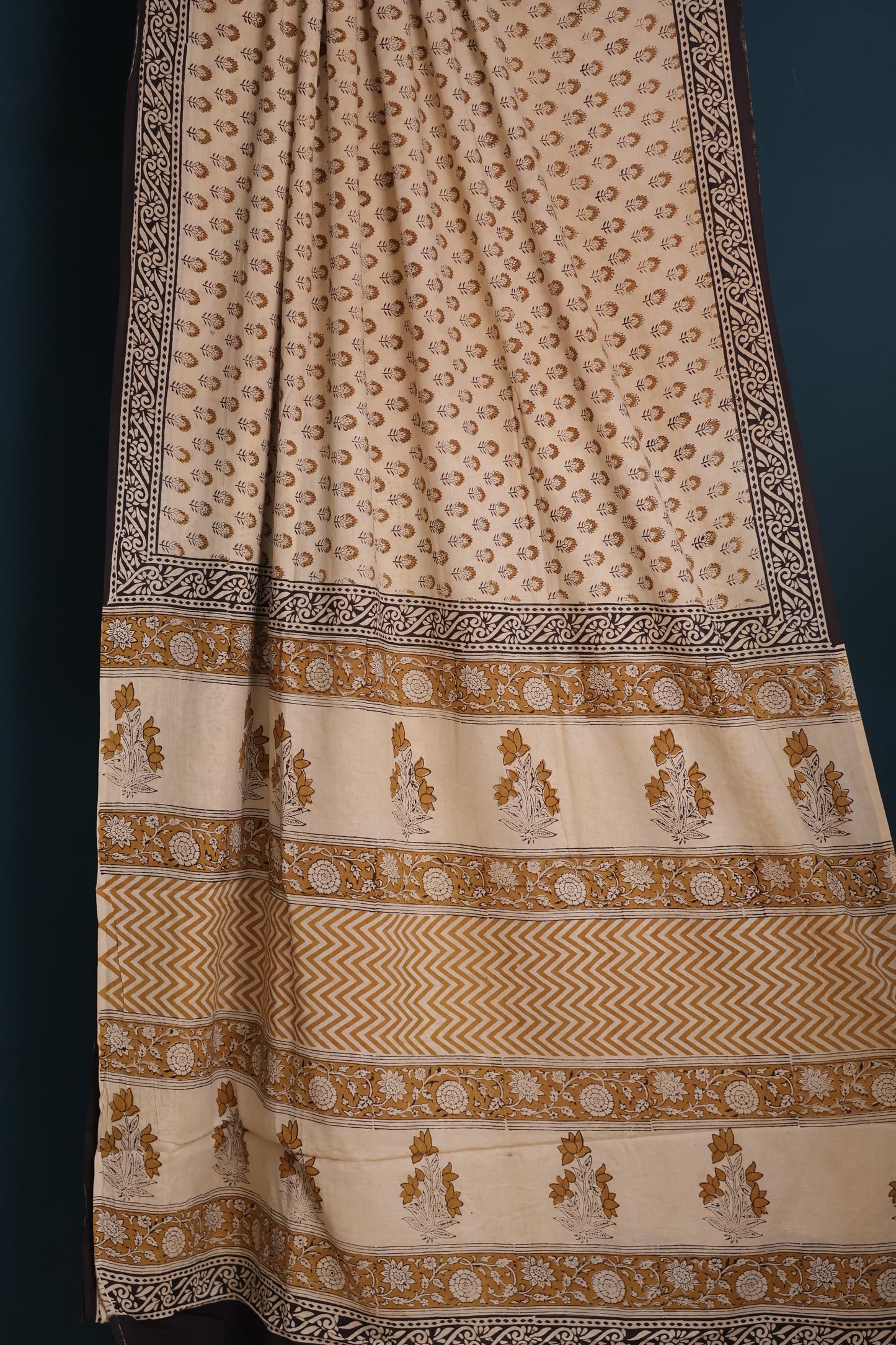 Bagru Handblock printed MulMul cotton saree