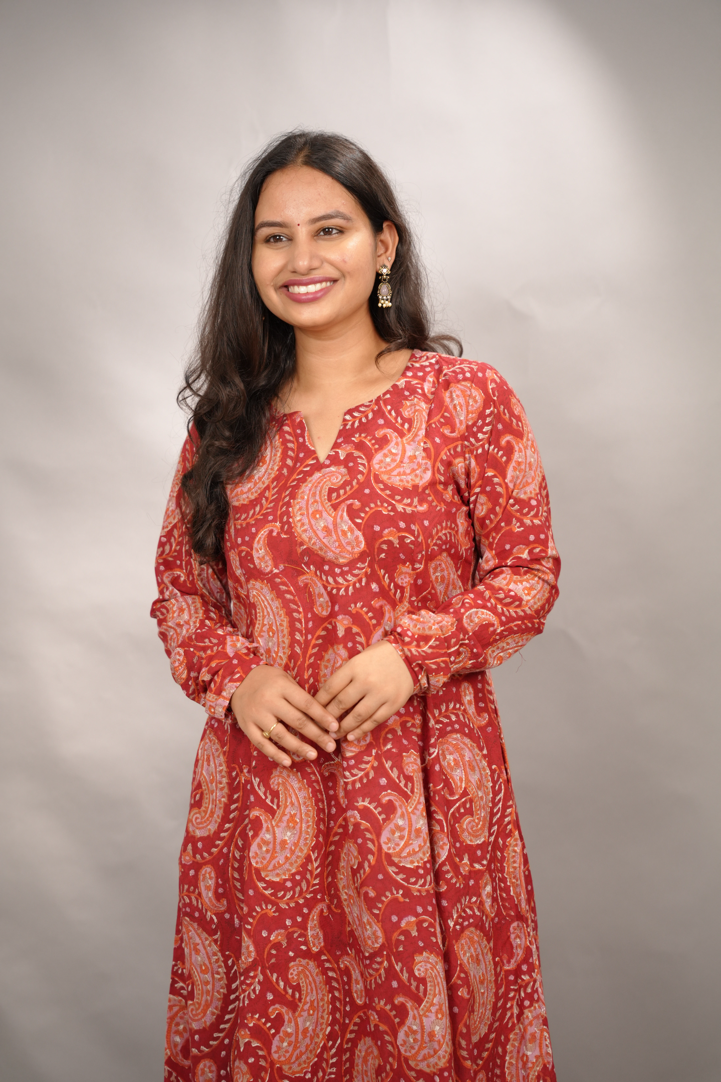 Maroon Pure Mul Cotton Kali Kurta  | Looms & Tassels