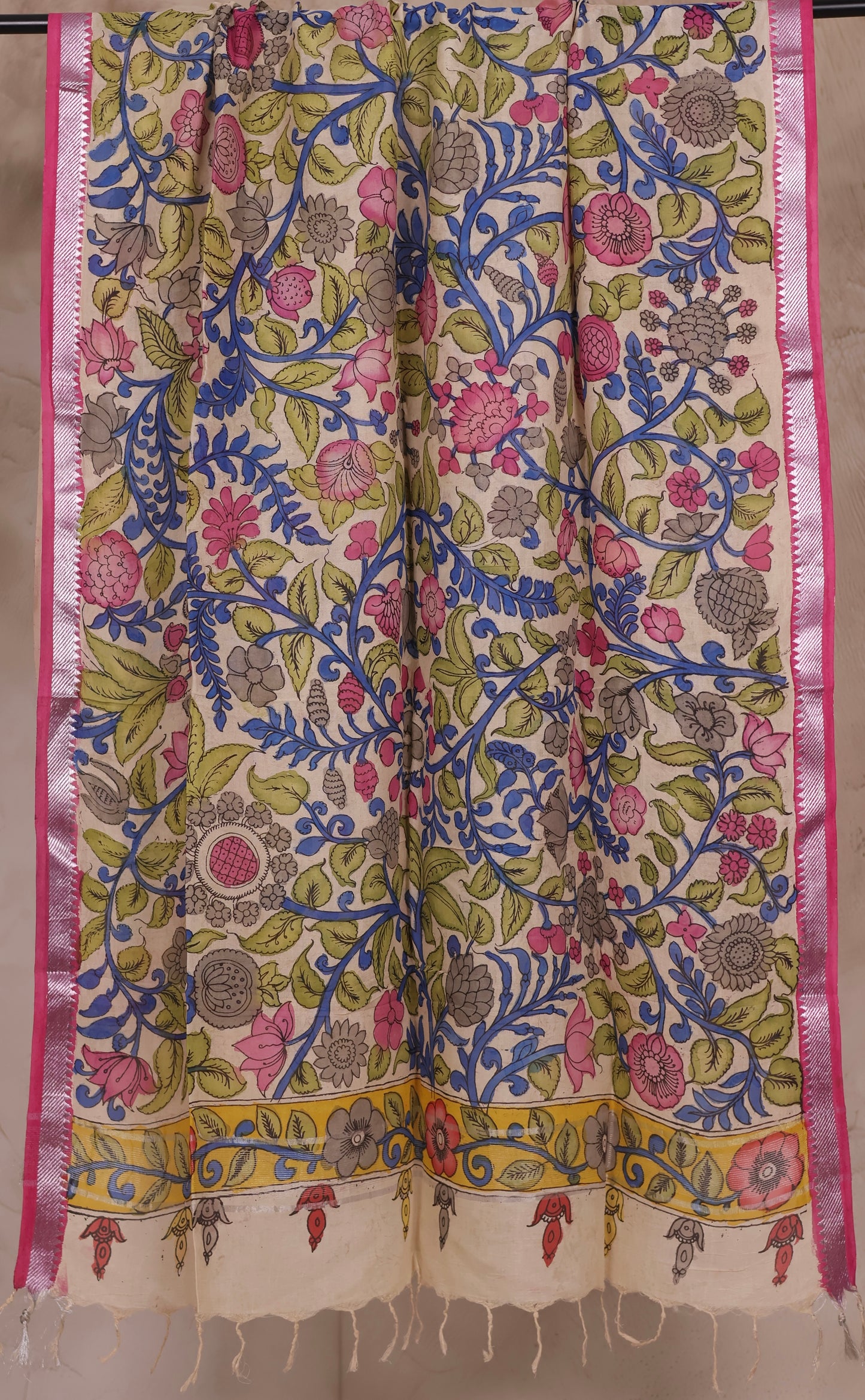 Pen Kalamkari Mangalagiri silk Duppata