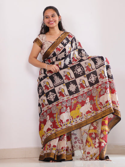 Nizam Border Kalamkari Silk Saree